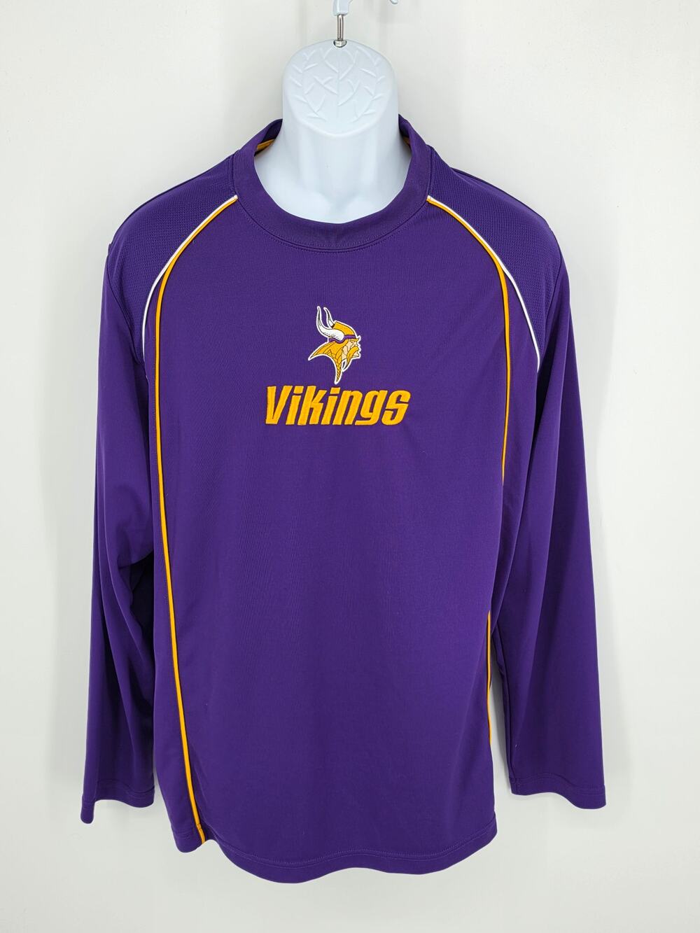 Minnesota Vikings Shirt Large L Purple Long Sleeve Embroidered Reebok NFL Crew